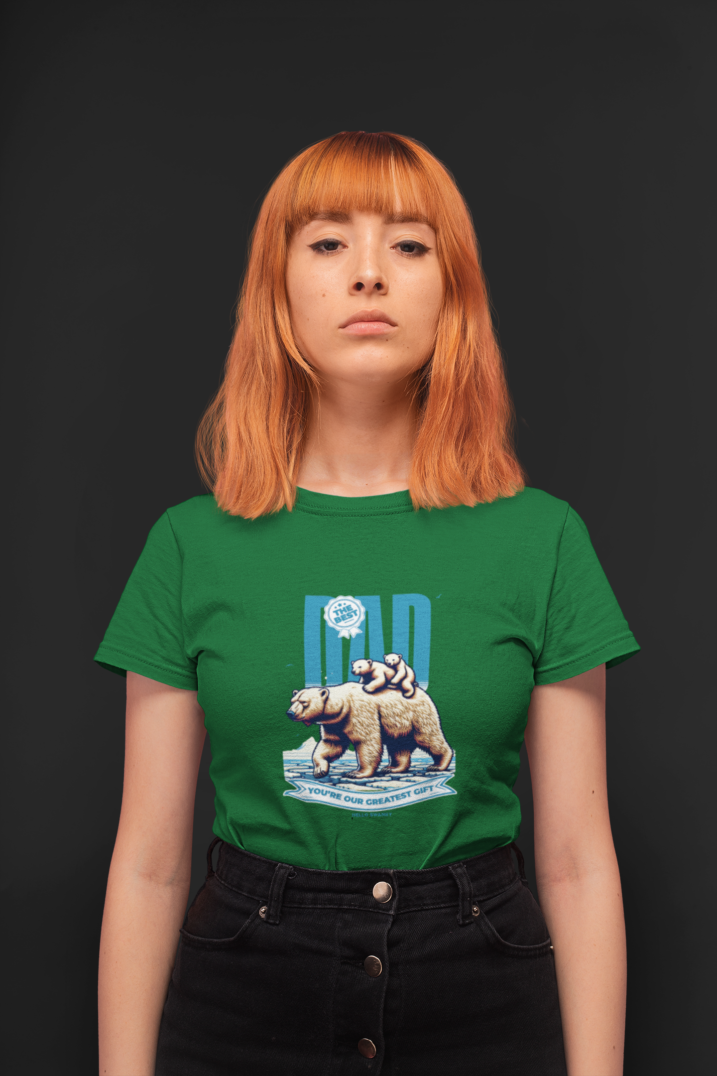 The Best Dad Half Sleeve Bottle Green Round Neck T-Shirt for Women by Hello Swanky