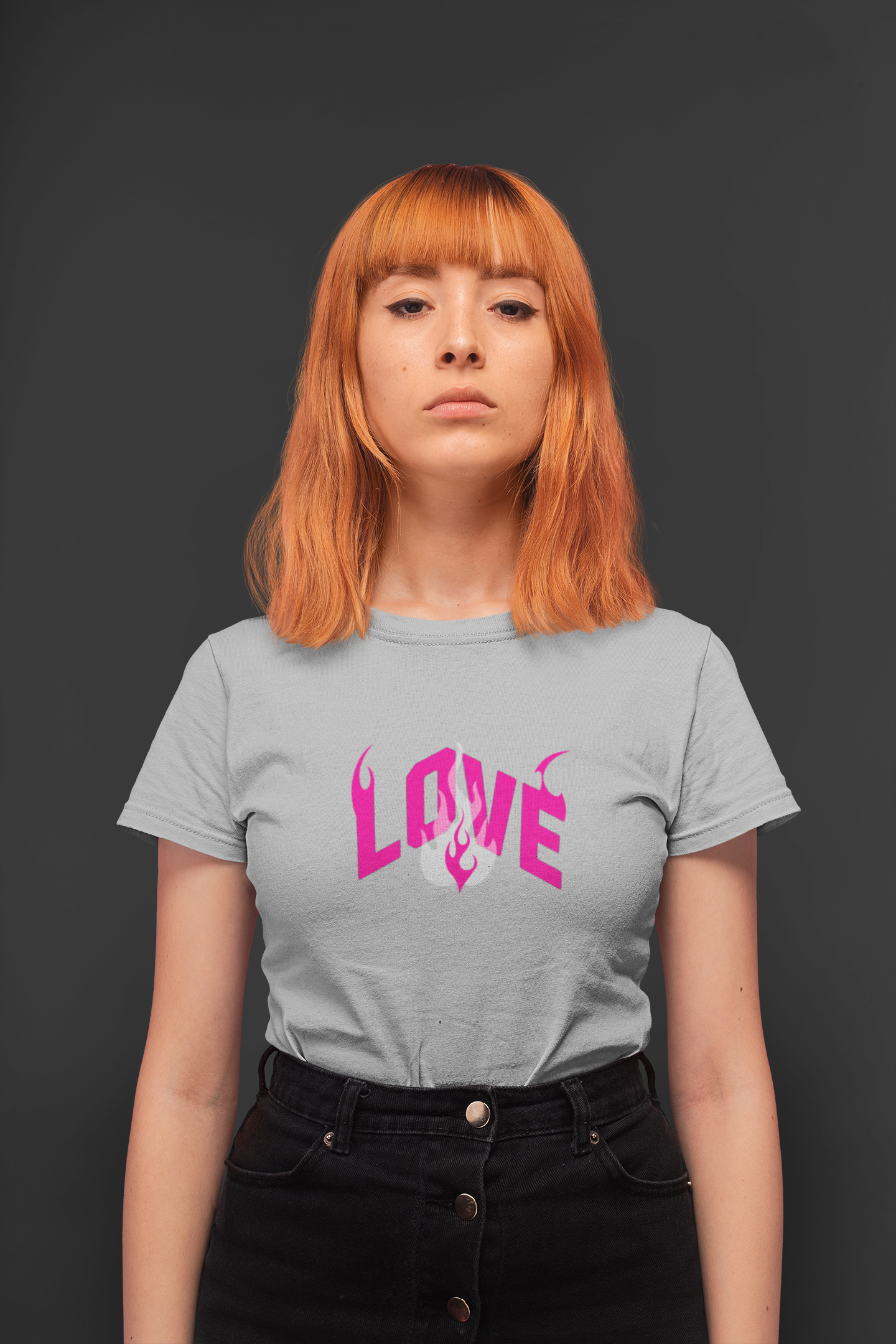 Love fire half sleeve grey round neck t-shirt for women by hello swanky - s