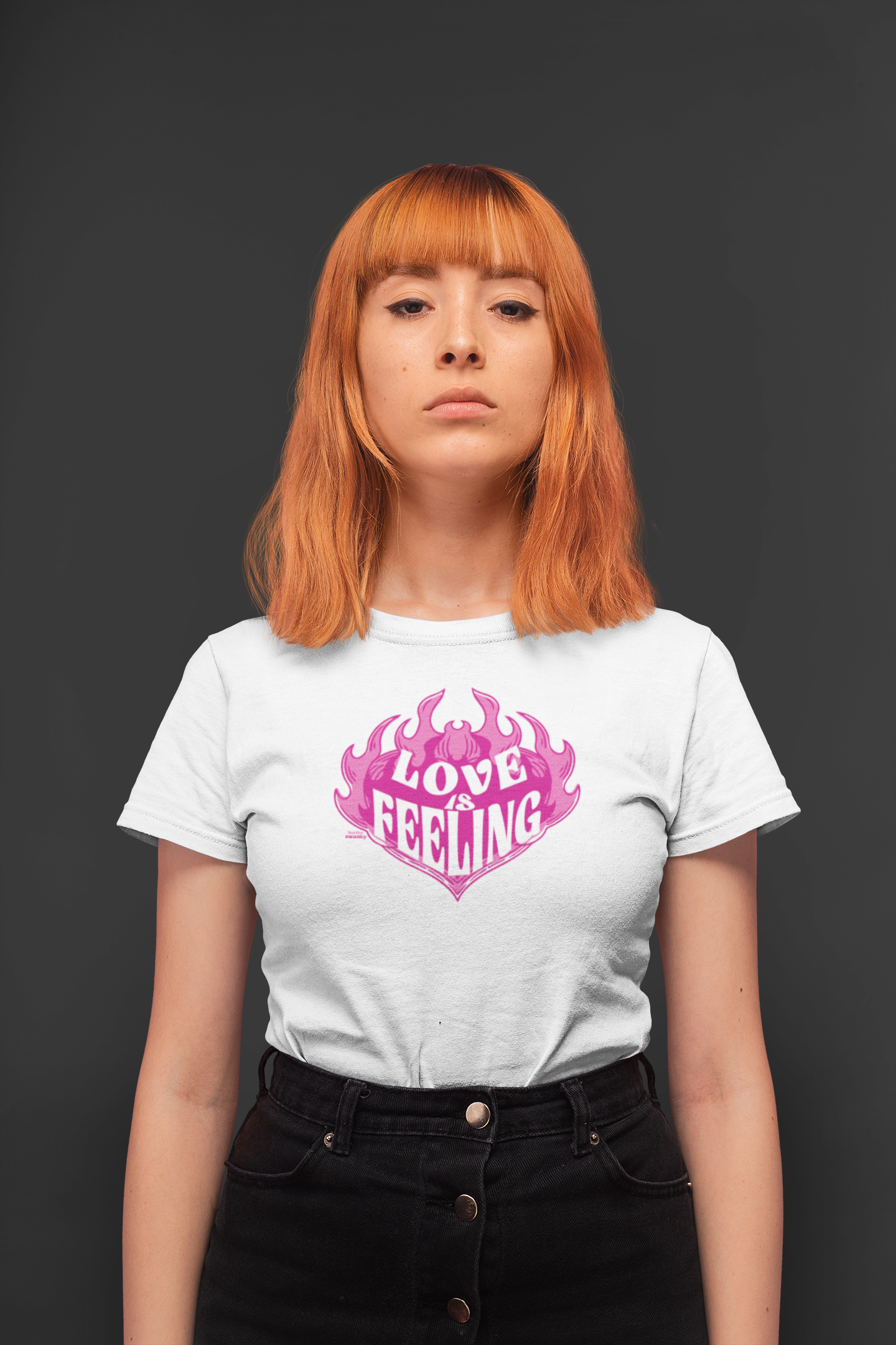 Love is feeling half sleeve white round neck t-shirt for women by hello swanky