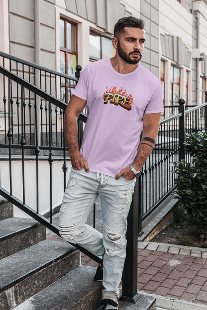 Fire Half Sleeve Lavender T-Shirt for Men Trendy Style Wear
