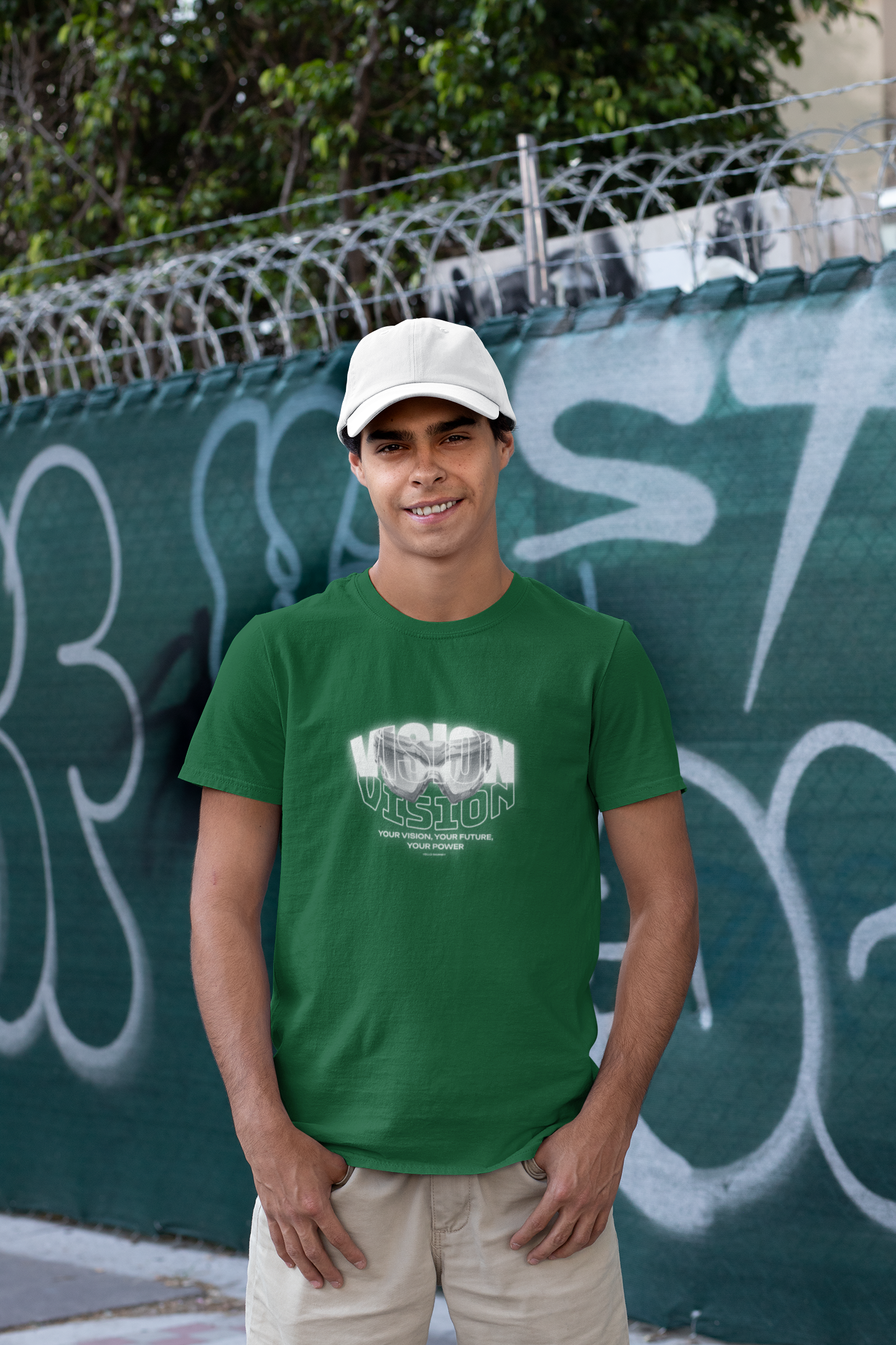 Vision Bottle Green Half Sleeve Round Neck T-Shirt for Men Wear