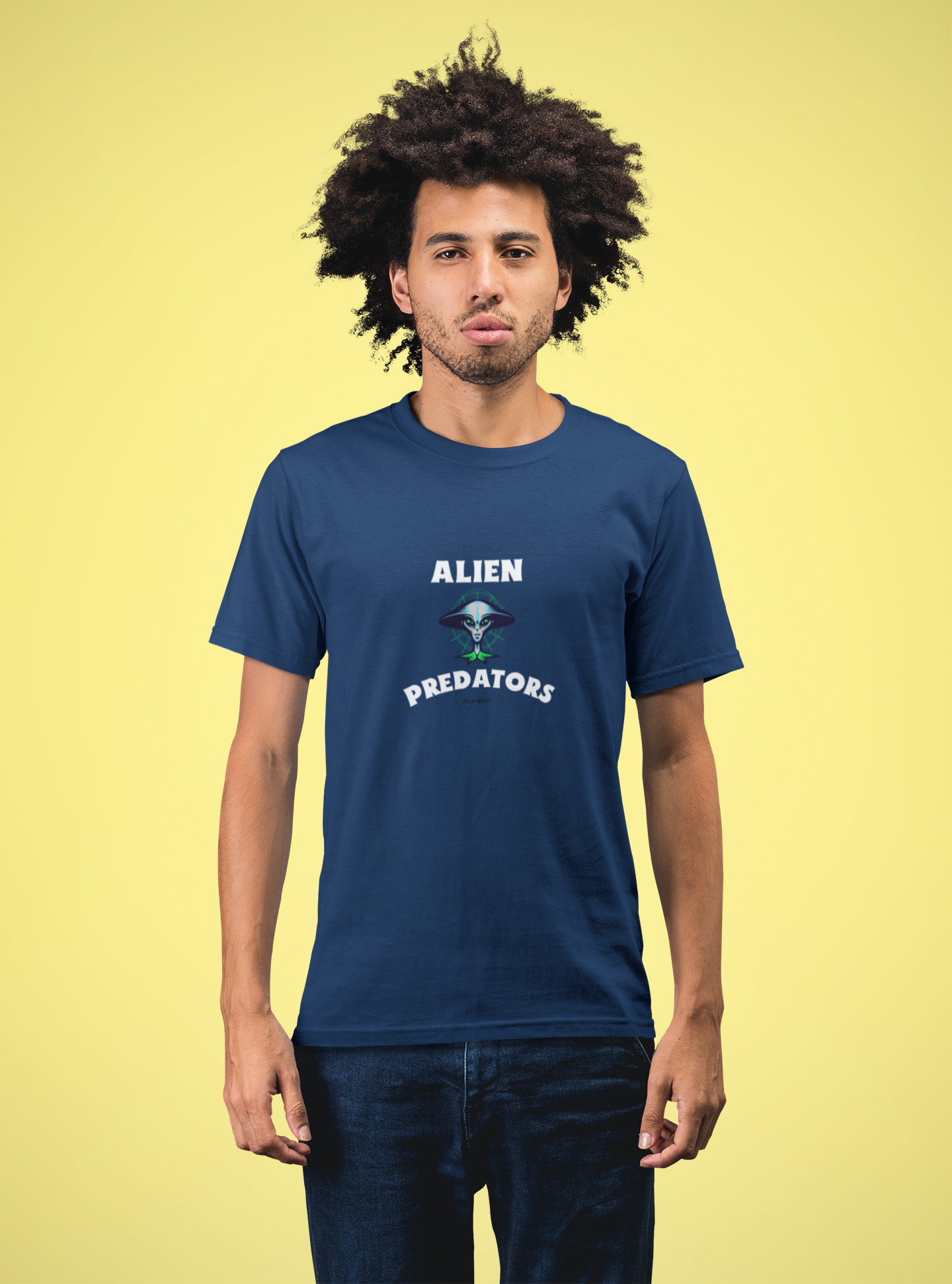Alien half sleeve navy blue round neck t-shirt for men by hello swanky - s