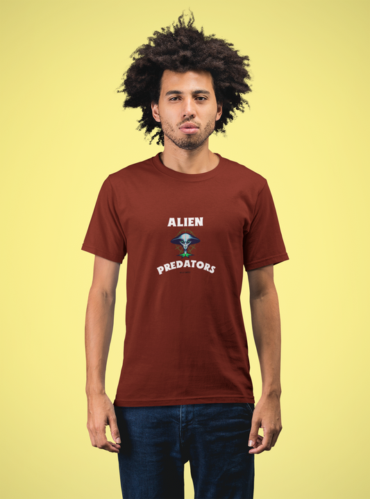 Alien half sleeve maroon round neck t-shirt for men by hello swanky - s
