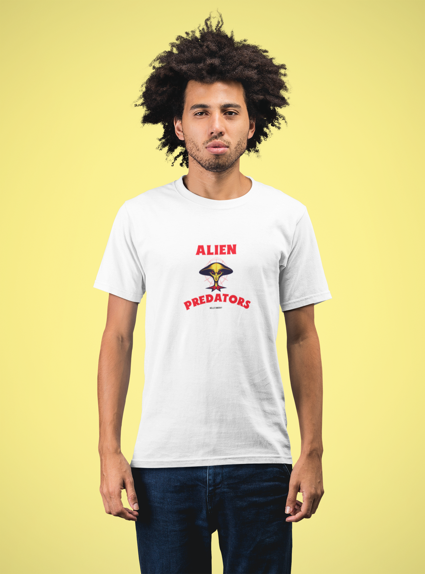 Alien half sleeve white round neck t-shirt for men by hello swanky - s