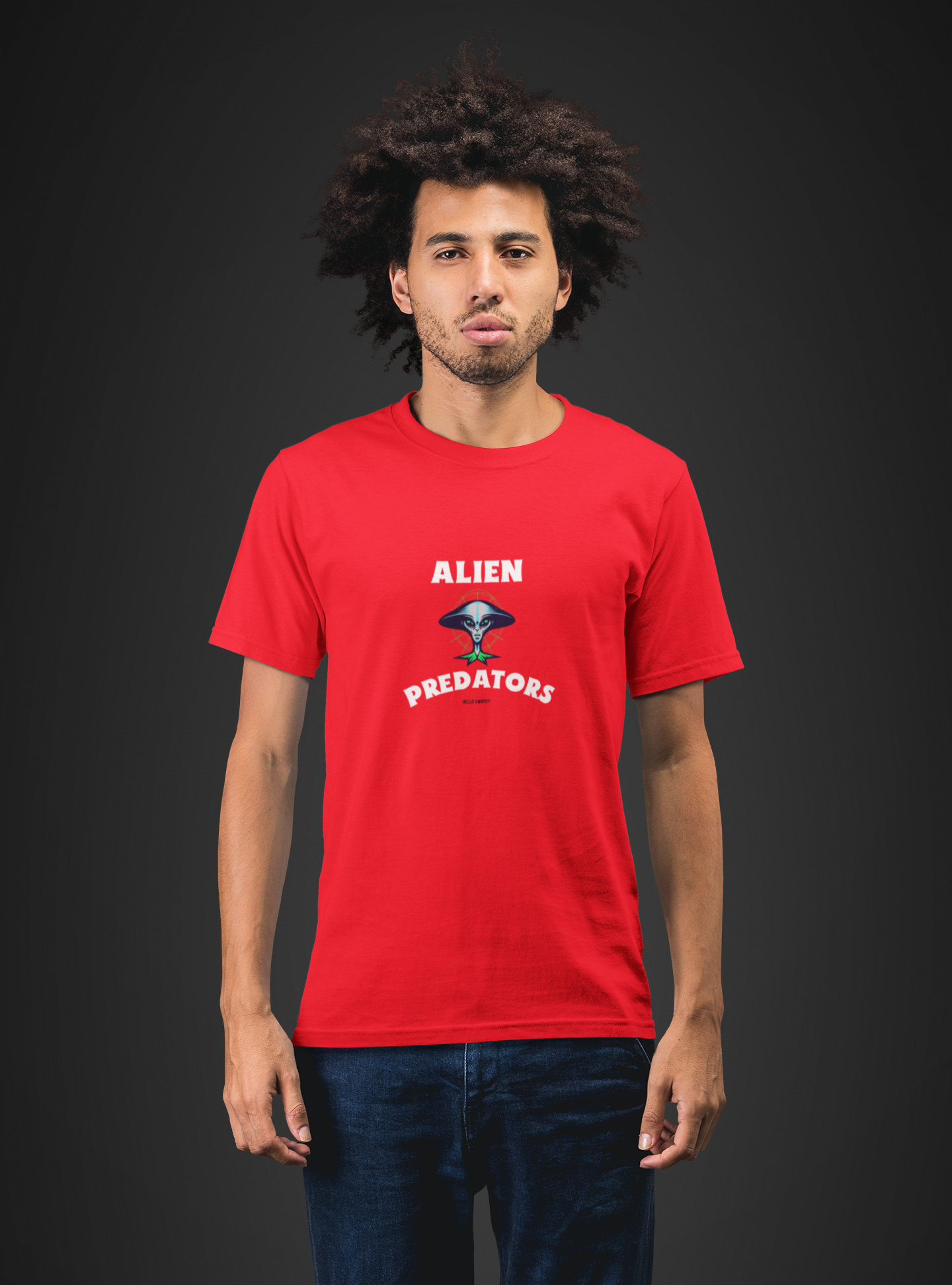 Alien half sleeve red round neck t-shirt for men by hello swanky - s