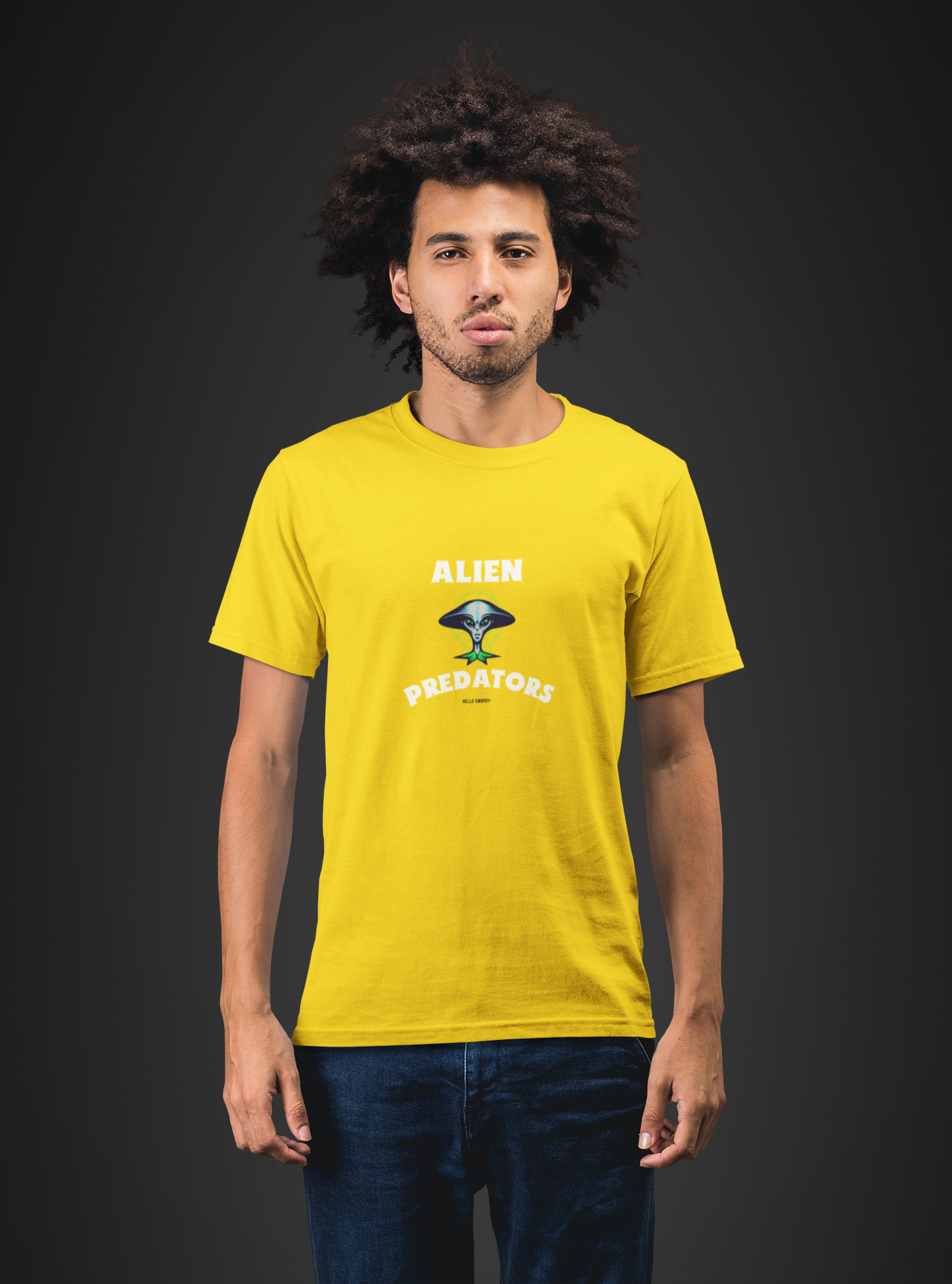 Alien half sleeve yellow round neck t-shirt for men by hello swanky - s