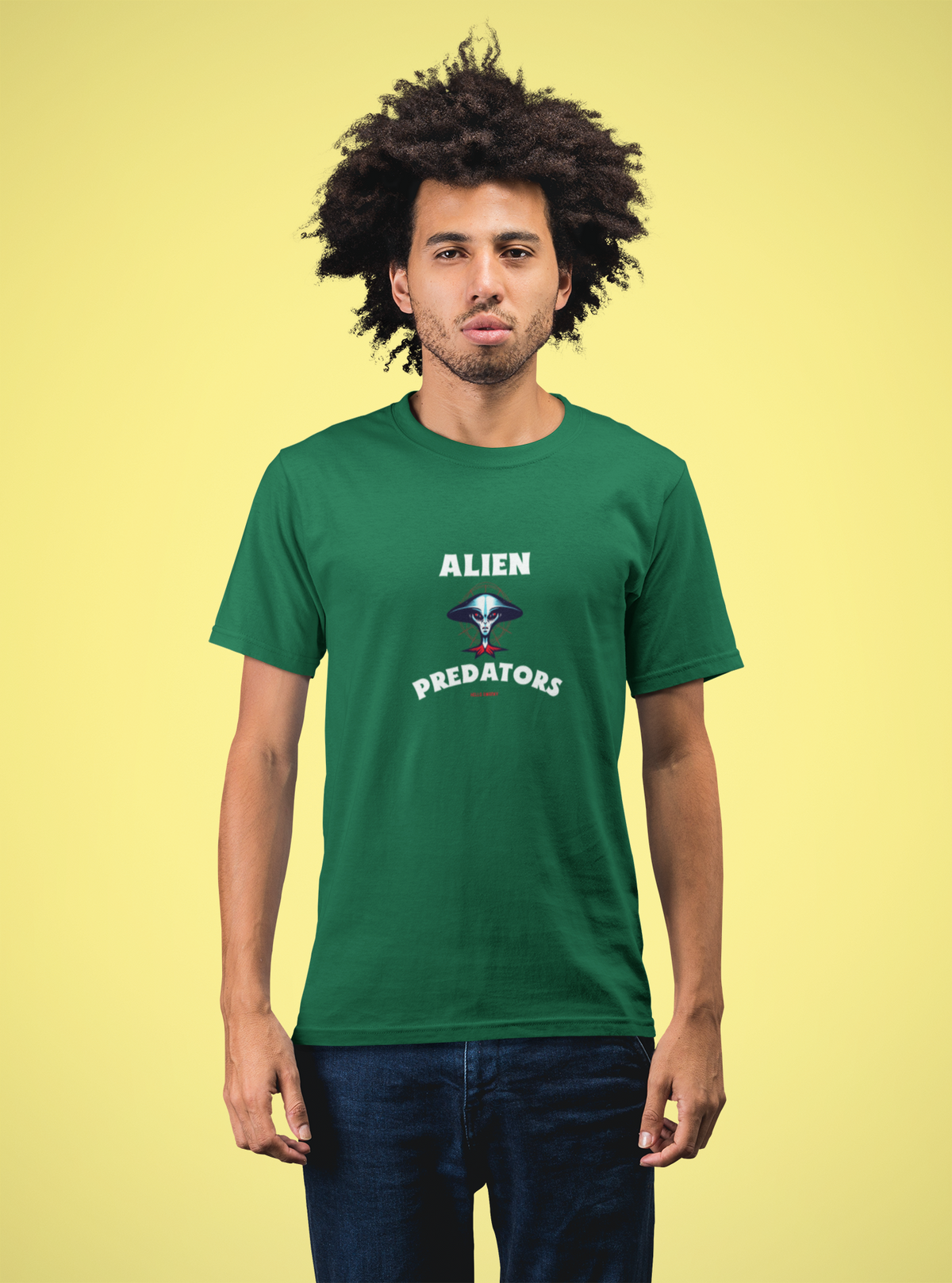 Alien Half Sleeve Bottle Green Round Neck T-Shirt for Men by Hello Swanky