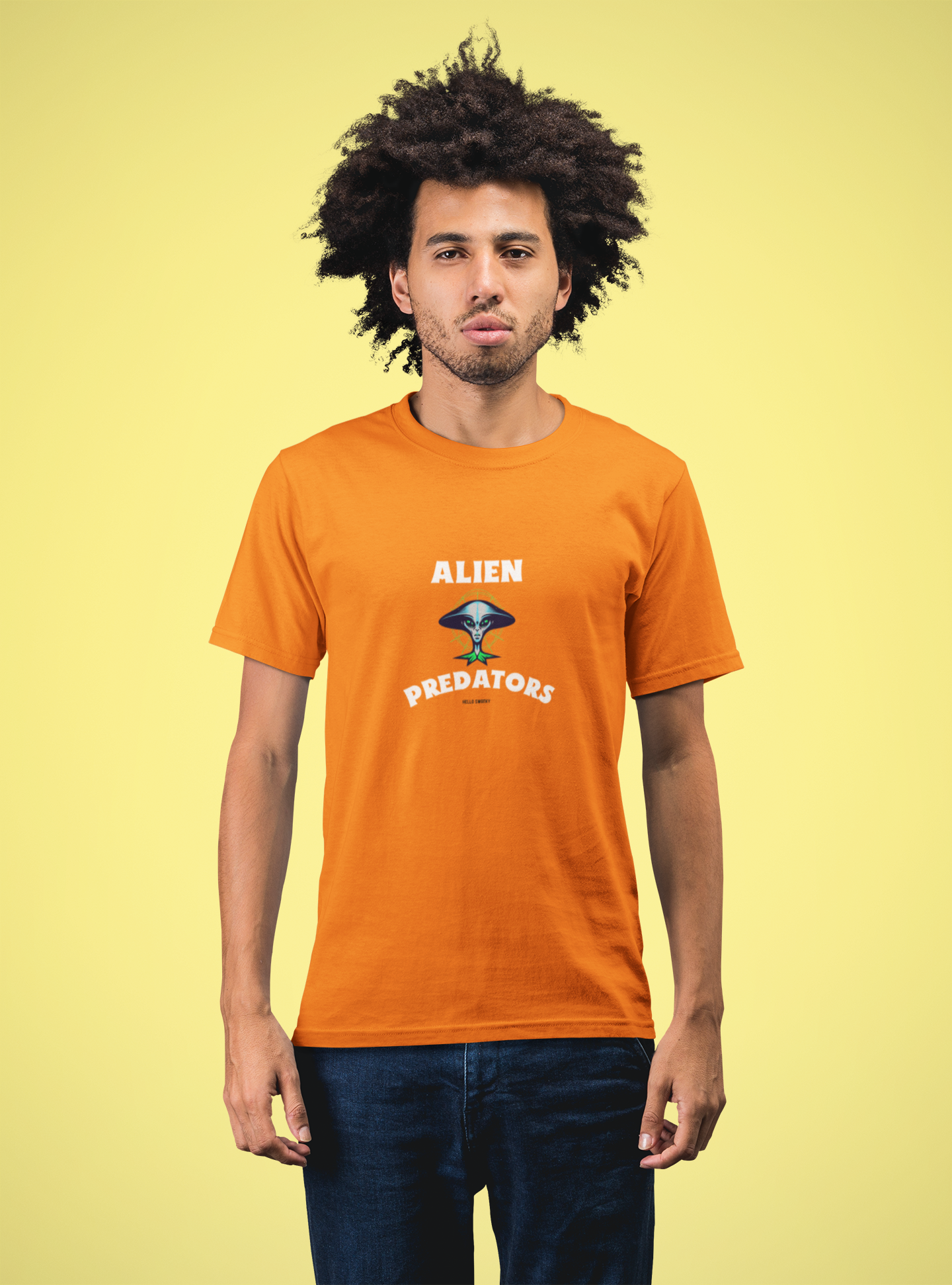 Alien half sleeve orange round neck t-shirt for men by hello swanky - s