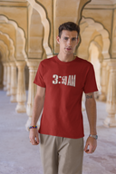 3.59AM Half Sleeve Maroon Round Neck T-Shirt for Men by Hello Swanky