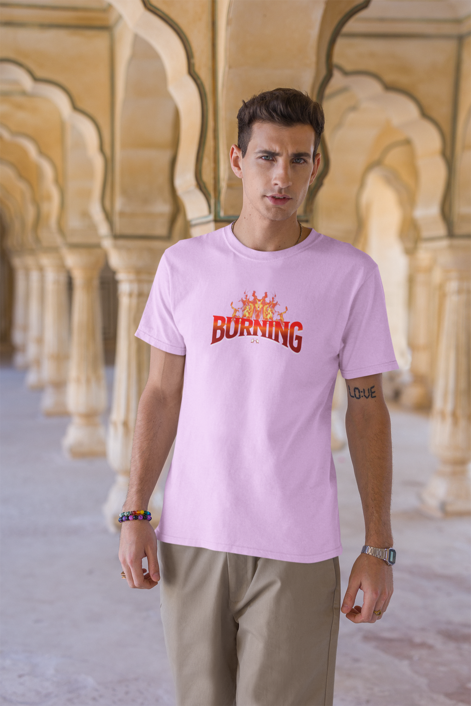 Burning Half Sleeve Lavender Round Neck T-Shirt Stylish Wear