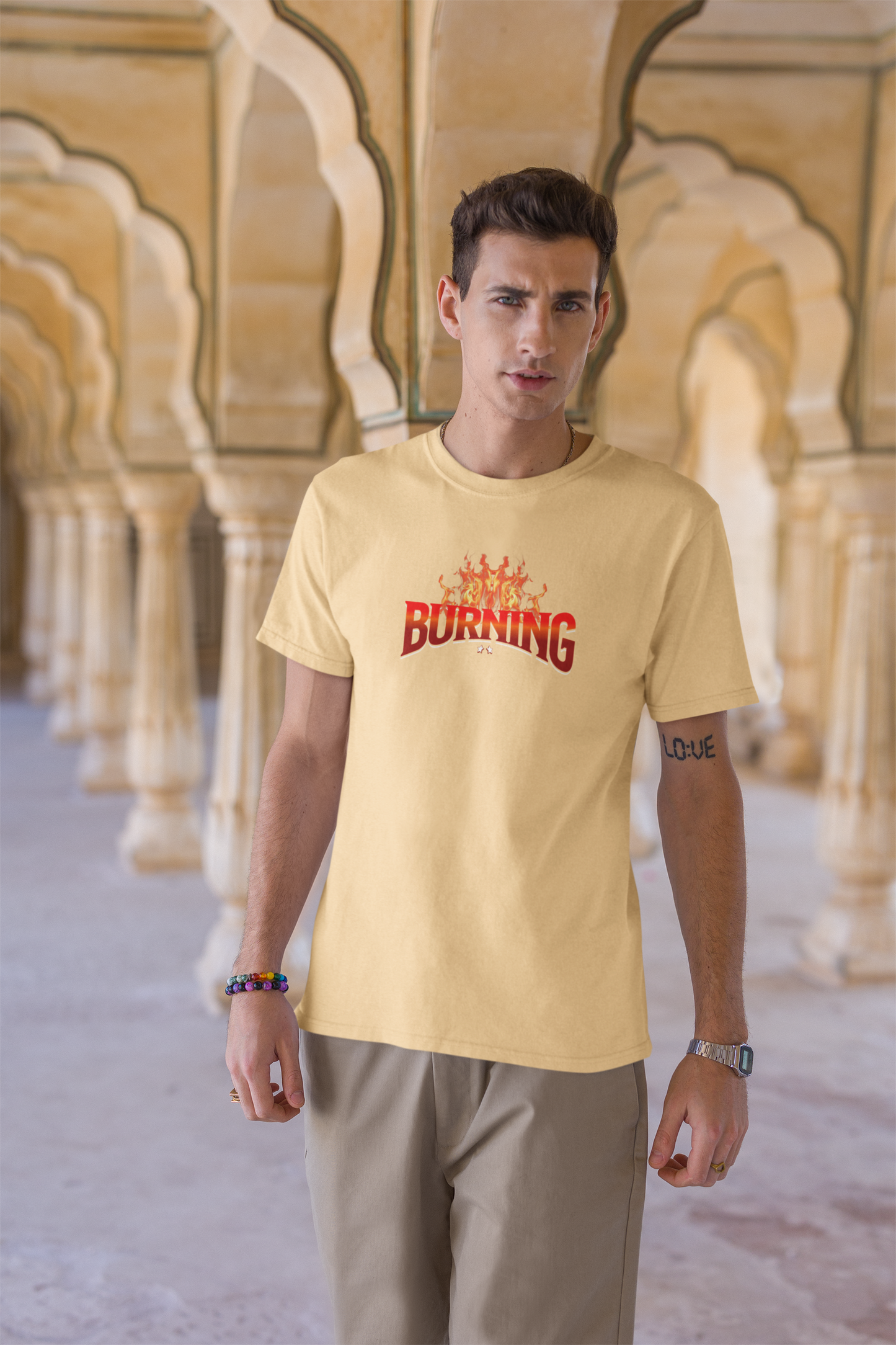Burning Half Sleeve Round Neck T-Shirt Stylish Casual Wear