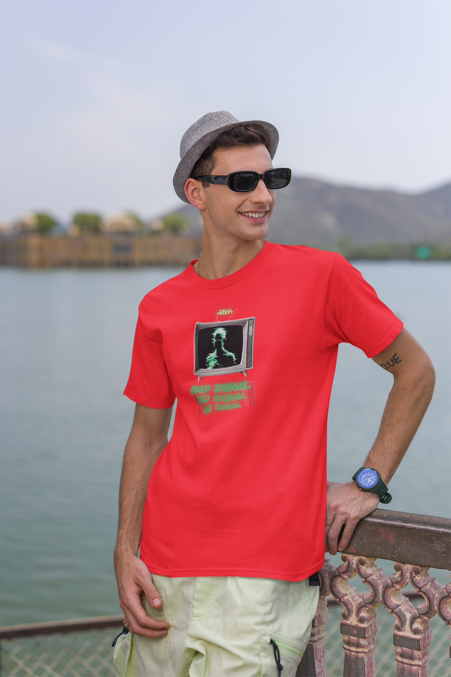 Bad Signal Half Sleeve Red Round Neck T-Shirt Comfortable
