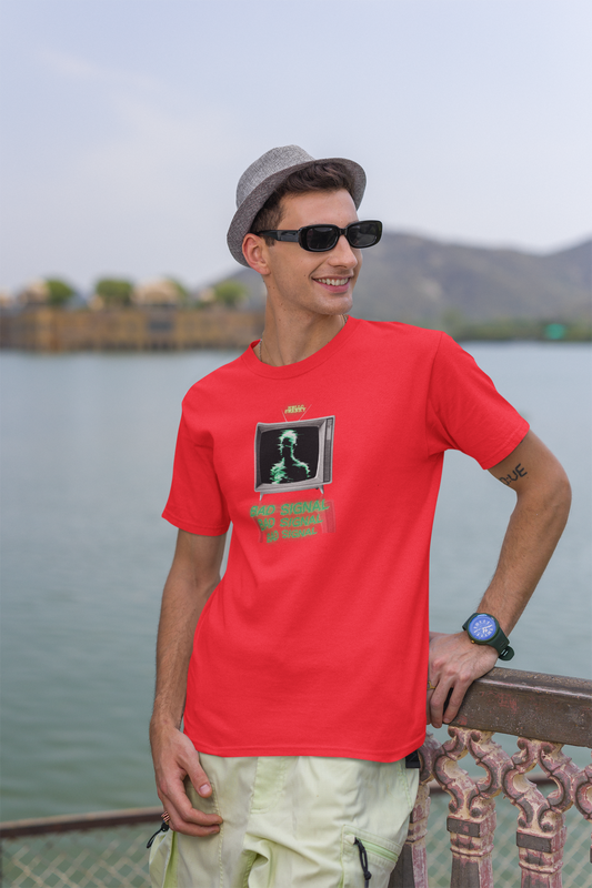 Bad Signal Half Sleeve Red Round Neck T-Shirt Comfortable