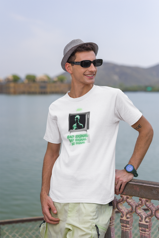 Bad Signal Half Sleeve White T-Shirt for Men’s Casual Wear