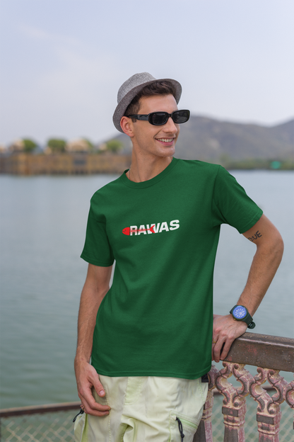 Rawas Half Sleeve Bottle Green Round Neck T-Shirt for Men
