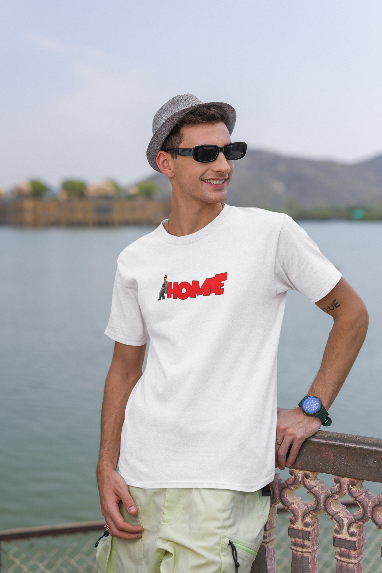 Homie Half Sleeve White Round Neck T-Shirt for Men Casual Tee