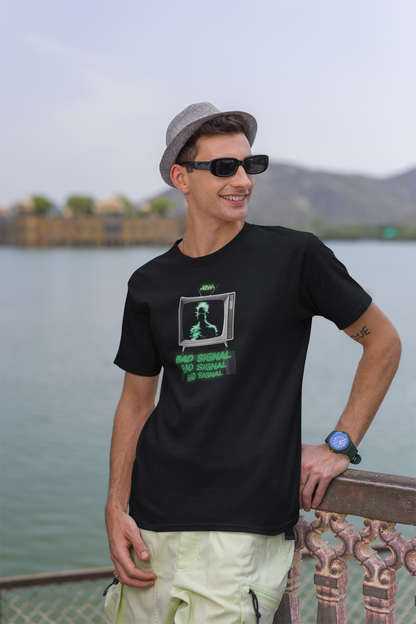 Bad Signal Black Round Neck T-Shirt for Men Stylish