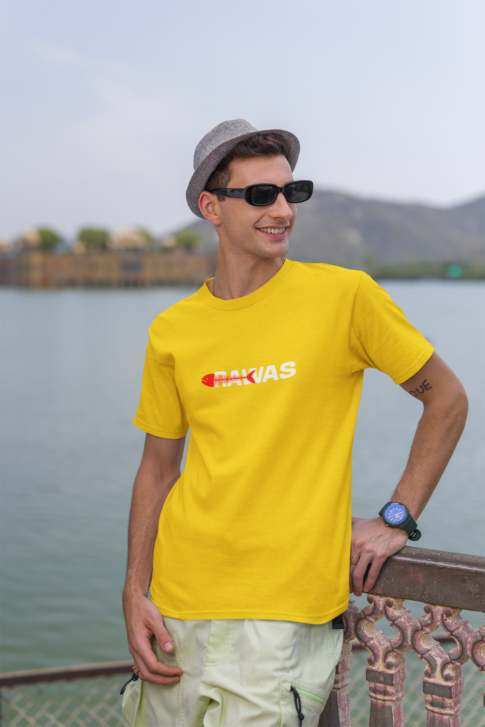Rawas Half Sleeve Yellow Round Neck T-Shirt for Men