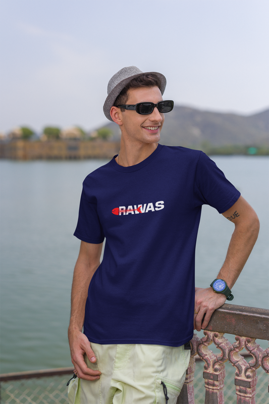 Rawas Half Sleeve Navy Blue Round Neck T-Shirt for Men
