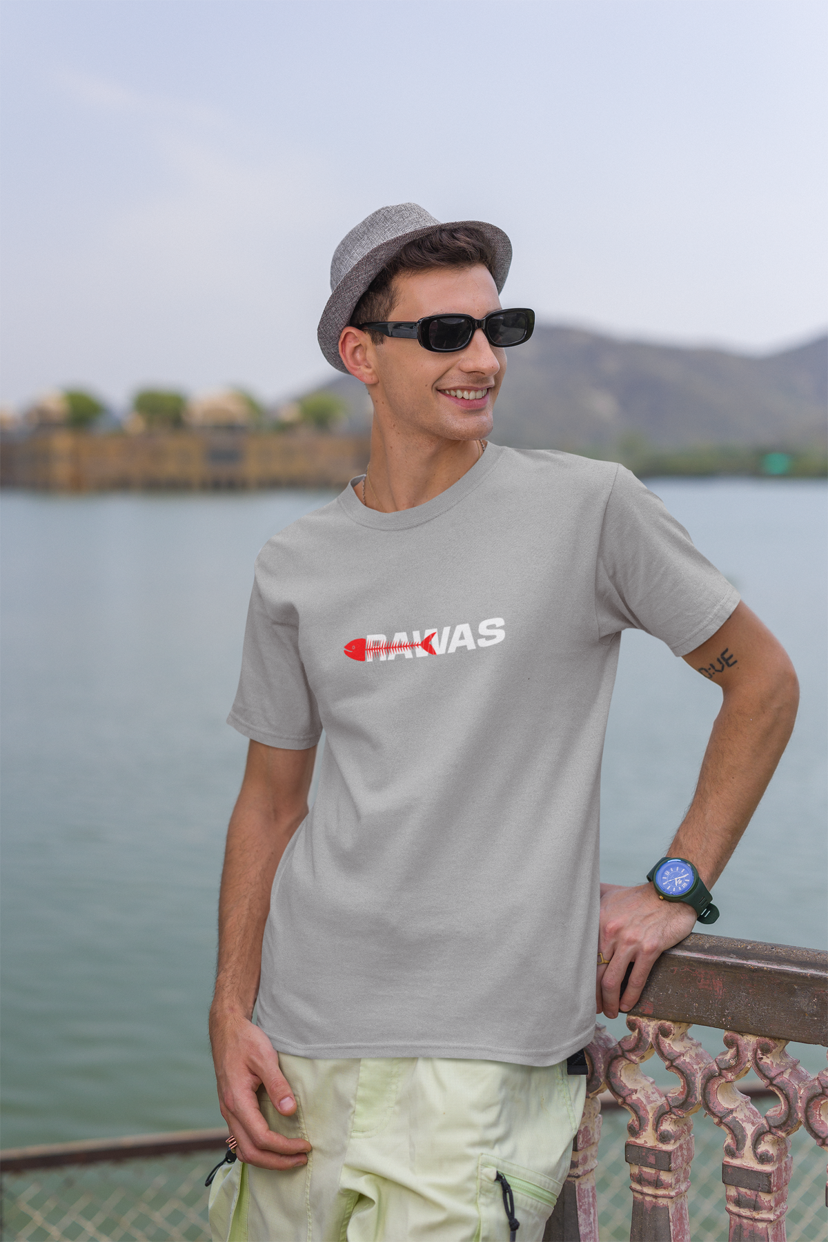 Rawas Half Sleeve Grey Round Neck T-Shirt for Men by Hello Swanky