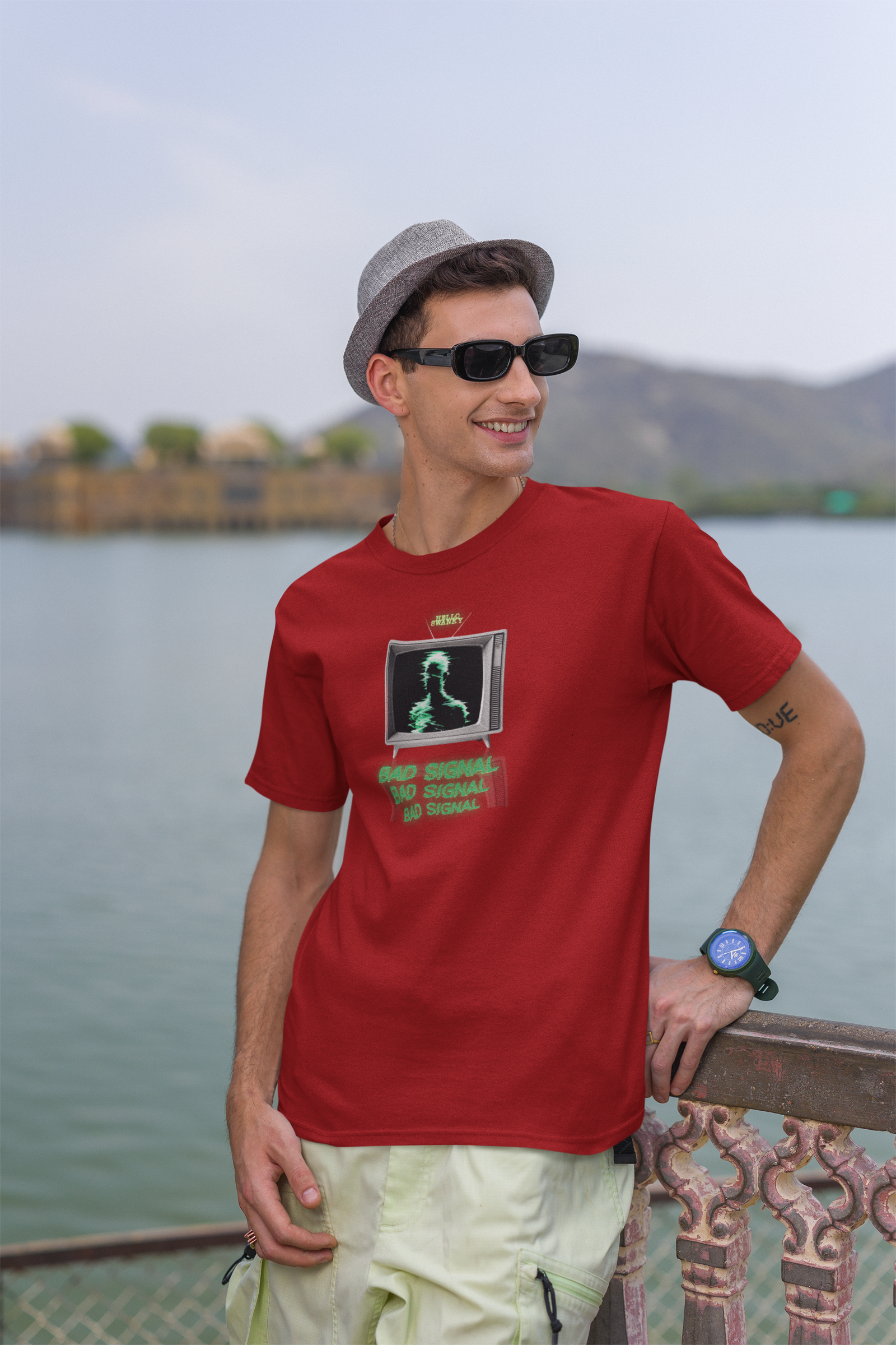 Bad Signal Half Sleeve Maroon Round Neck T-Shirt for Casual