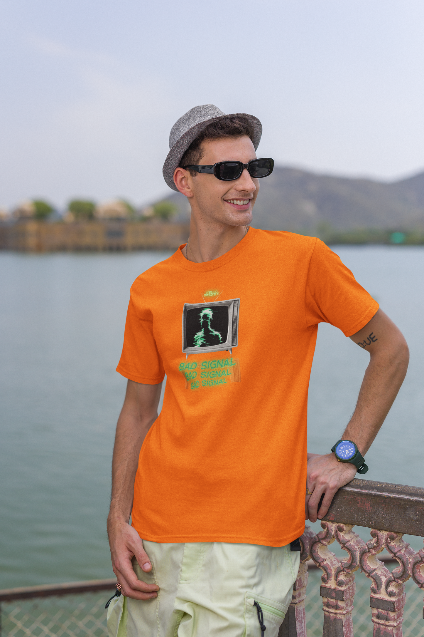 Bad Signal Half Sleeve Orange Round Neck T-Shirt Comfortable