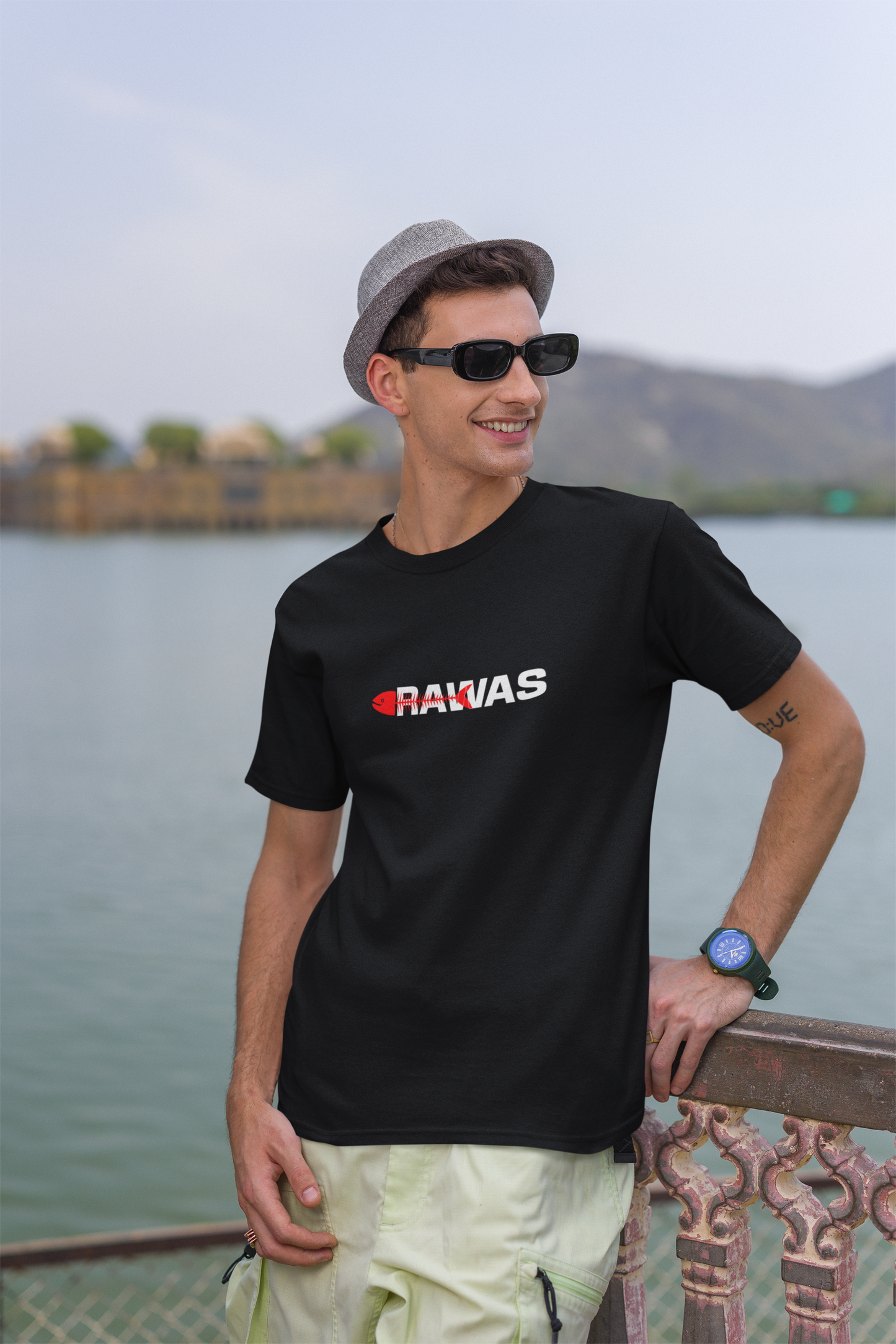 Rawas Half Sleeve Black Round Neck T-Shirt for Men