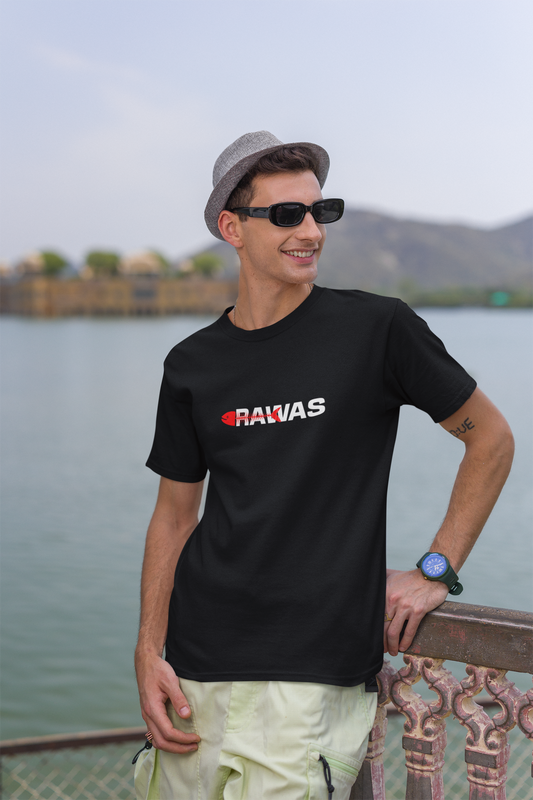 Rawas Half Sleeve Black Round Neck T-Shirt for Men
