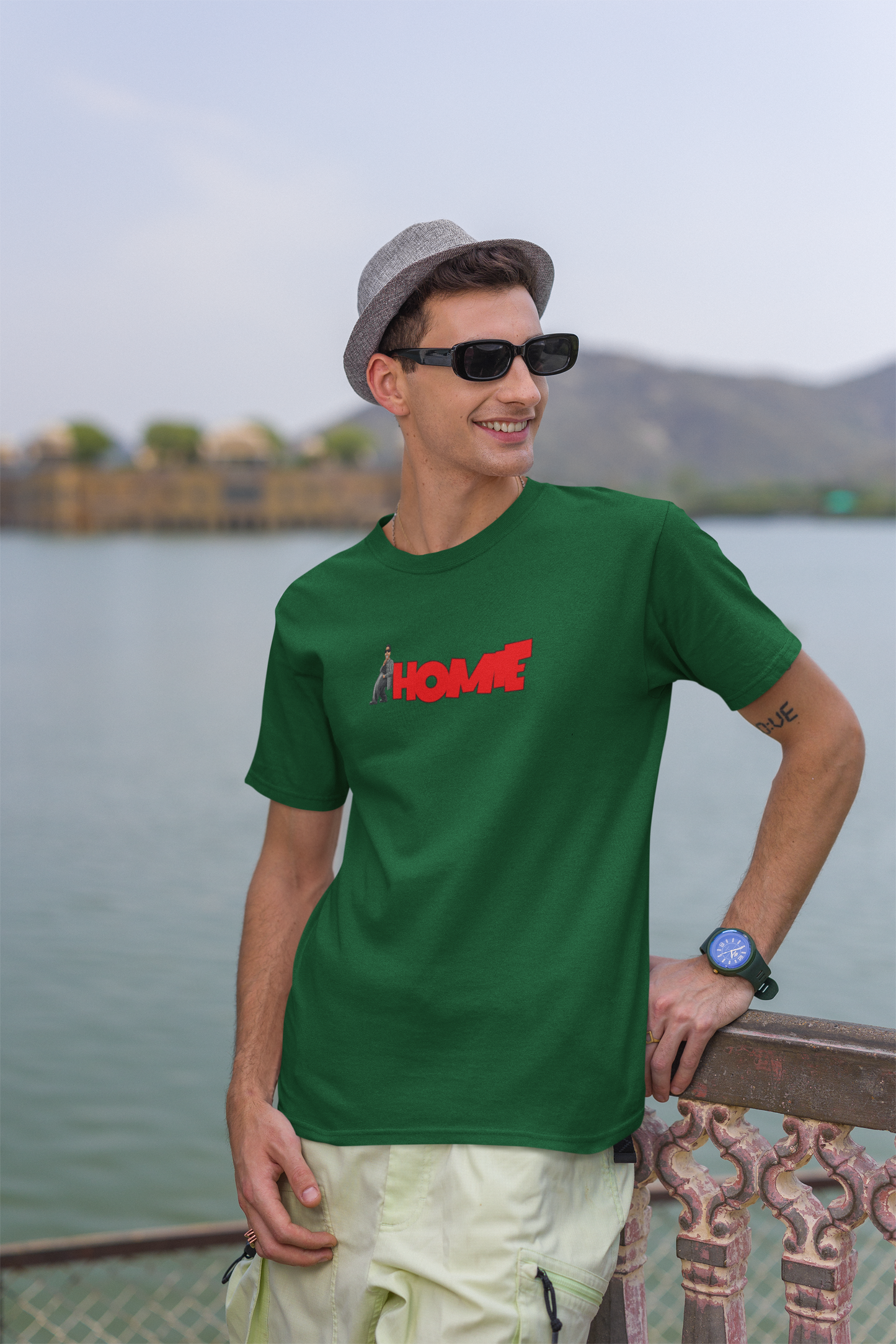 Homie Half Sleeve Bottle Green Round Neck T-Shirt for Men Casual Tee