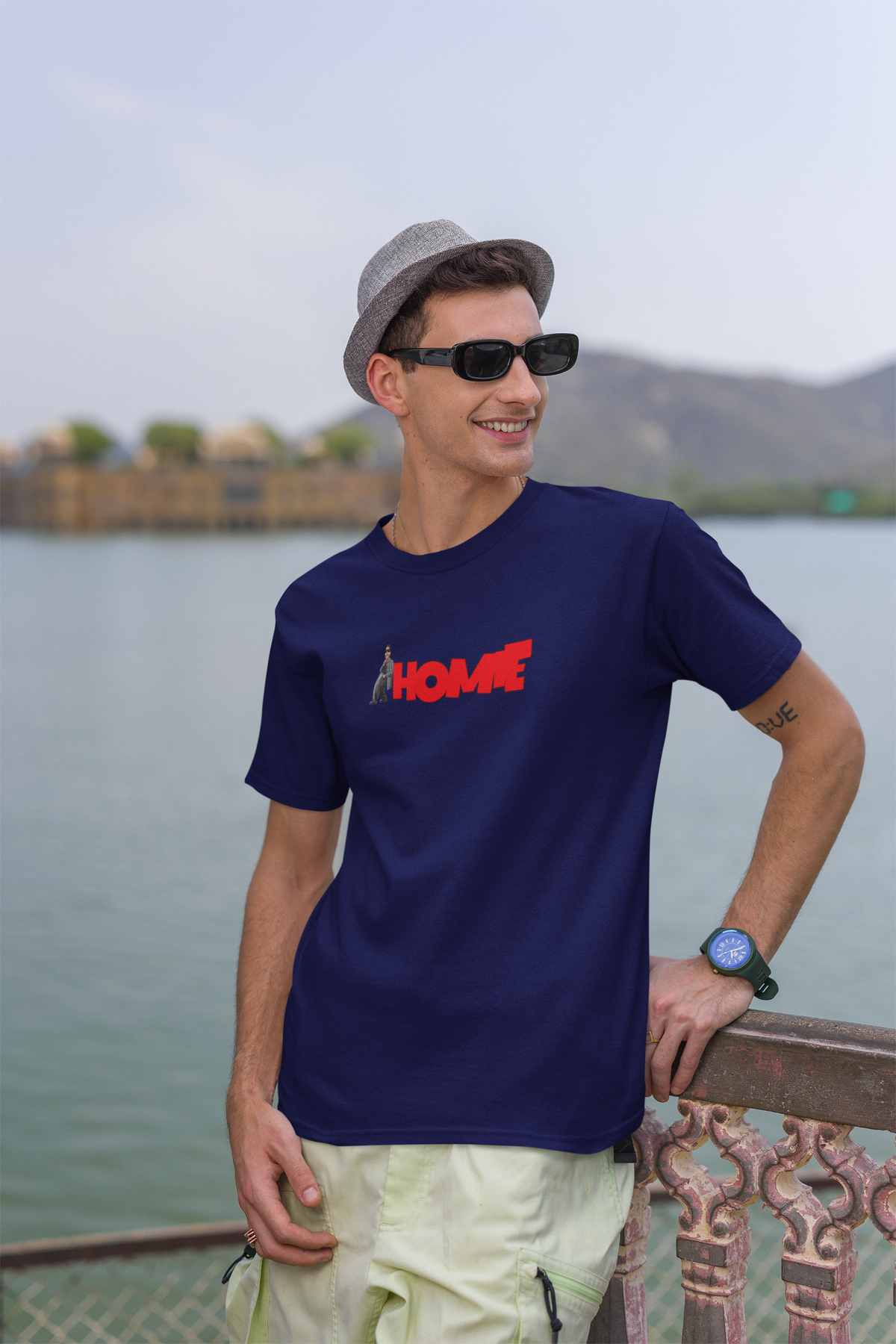 Homie Half Sleeve Navy Blue Round Neck T-Shirt for Men by Hello Swanky