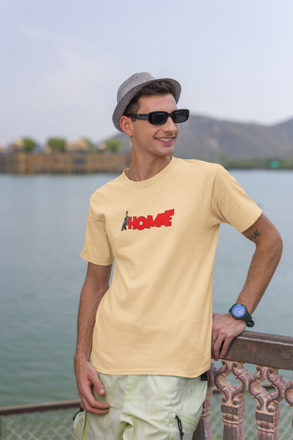 Homie Half Sleeve Beige Round Neck T-Shirt for Men Casual Tee