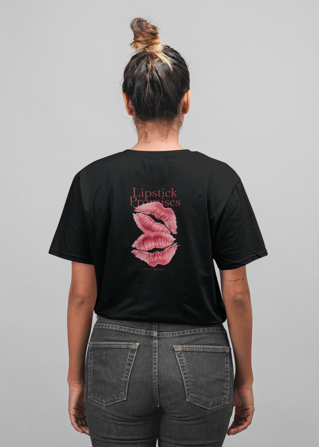 Kisses half sleeve black oversized t-shirt for women by hello swanky - s