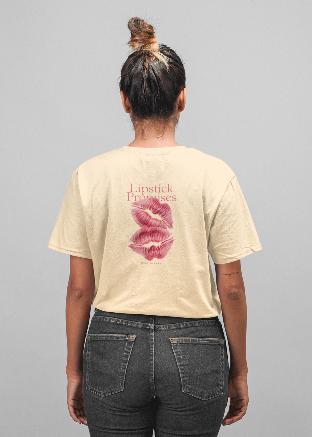 Kisses half sleeve beige oversized t-shirt for women by hello swanky - s