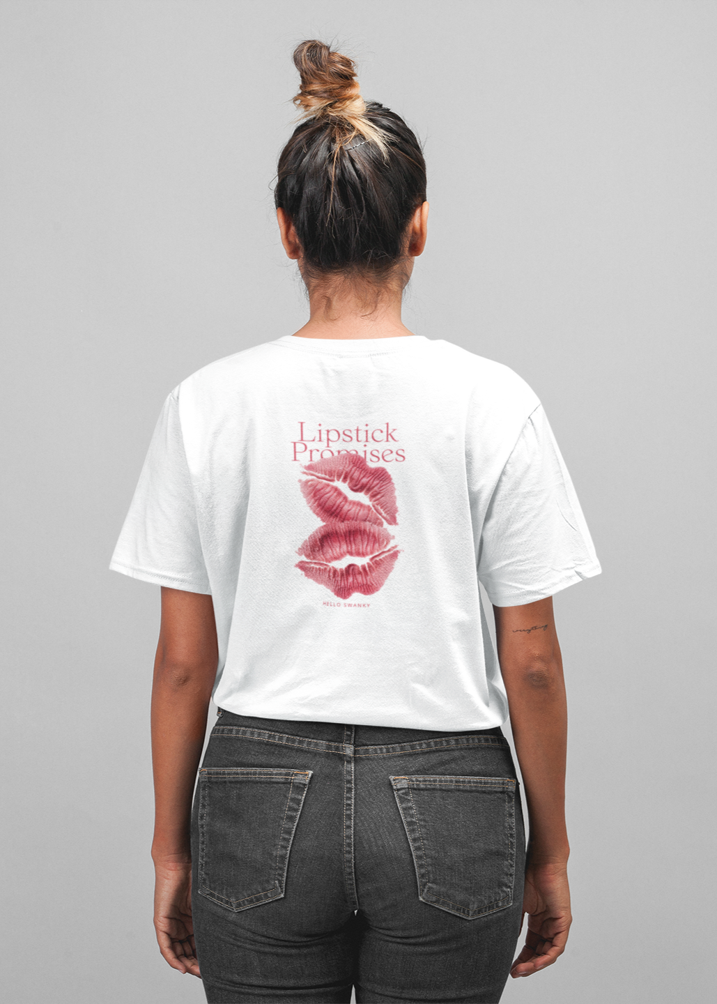 Kisses half sleeve white oversized t-shirt for women by hello swanky - s