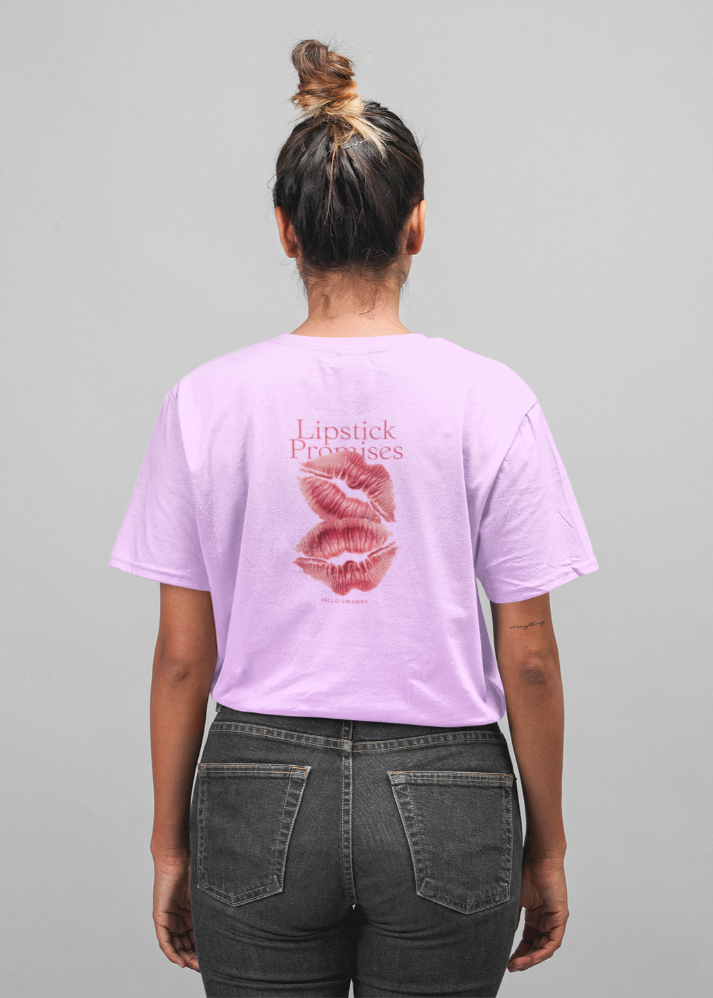 Kisses half sleeve lavender oversized t-shirt for women by hello swanky