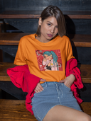 Gangstar Girl Half Sleeve Orange Oversized T-Shirt for Women by Hello Swanky