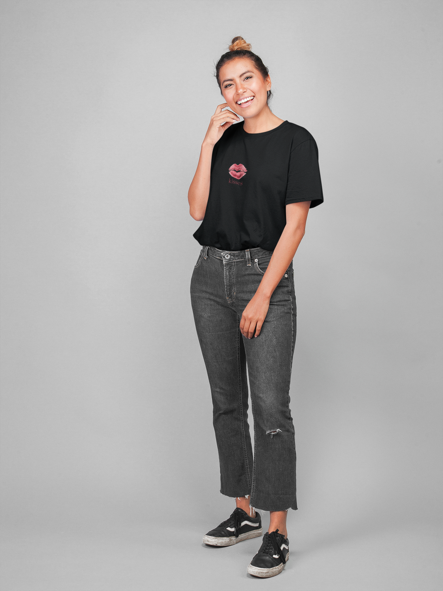 Kisses half sleeve black oversized t-shirt for women by hello swanky
