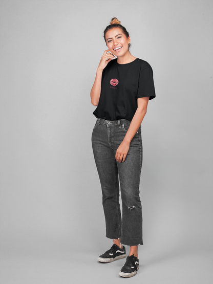 Kisses half sleeve black oversized t-shirt for women by hello swanky