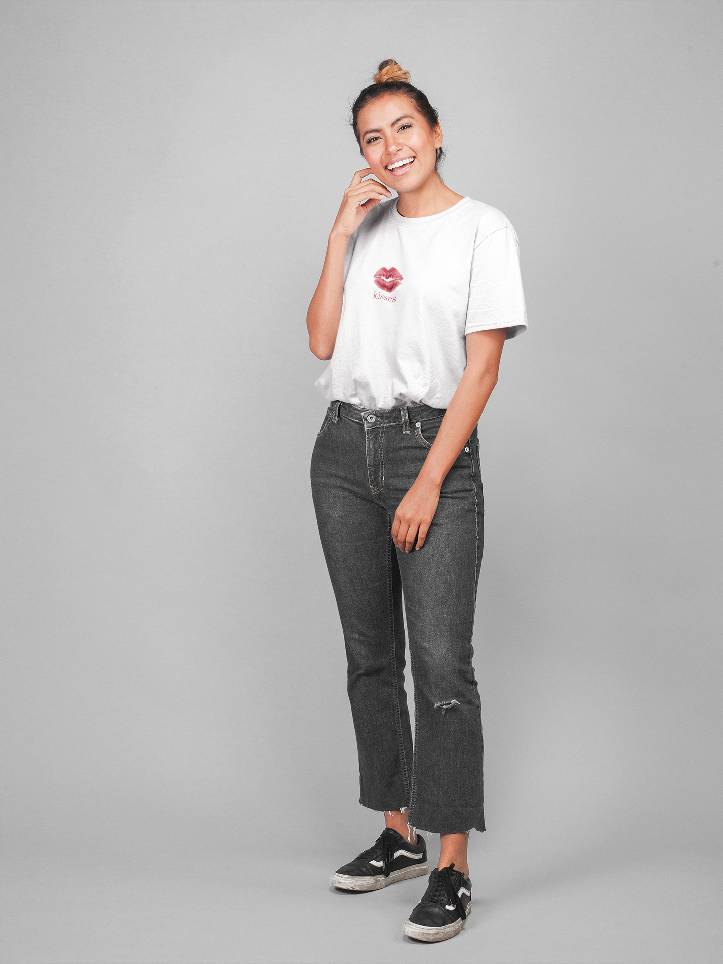 Kisses half sleeve white oversized t-shirt for women by hello swanky