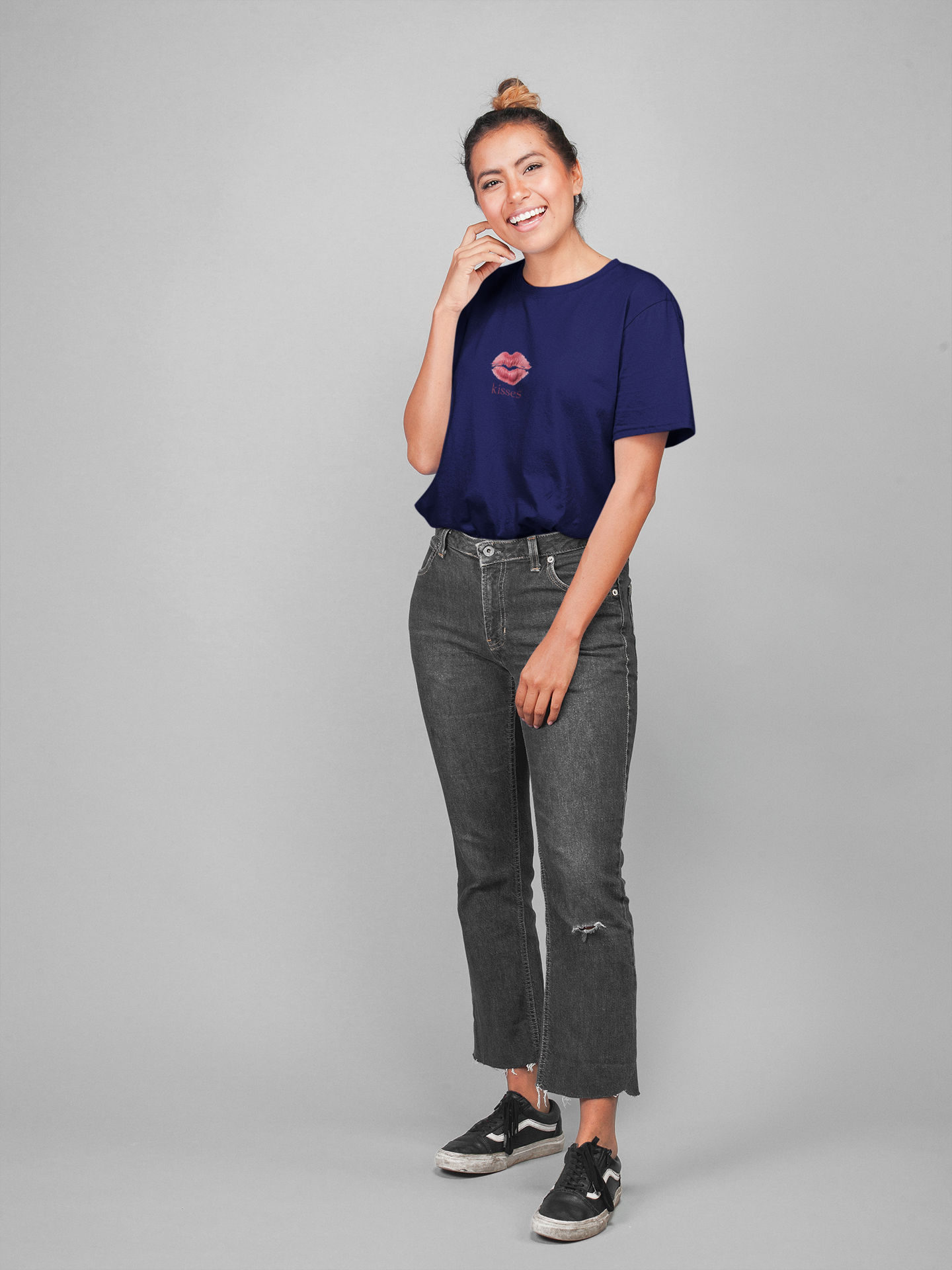 Kisses half sleeve navy blue oversized t-shirt for women by hello swanky