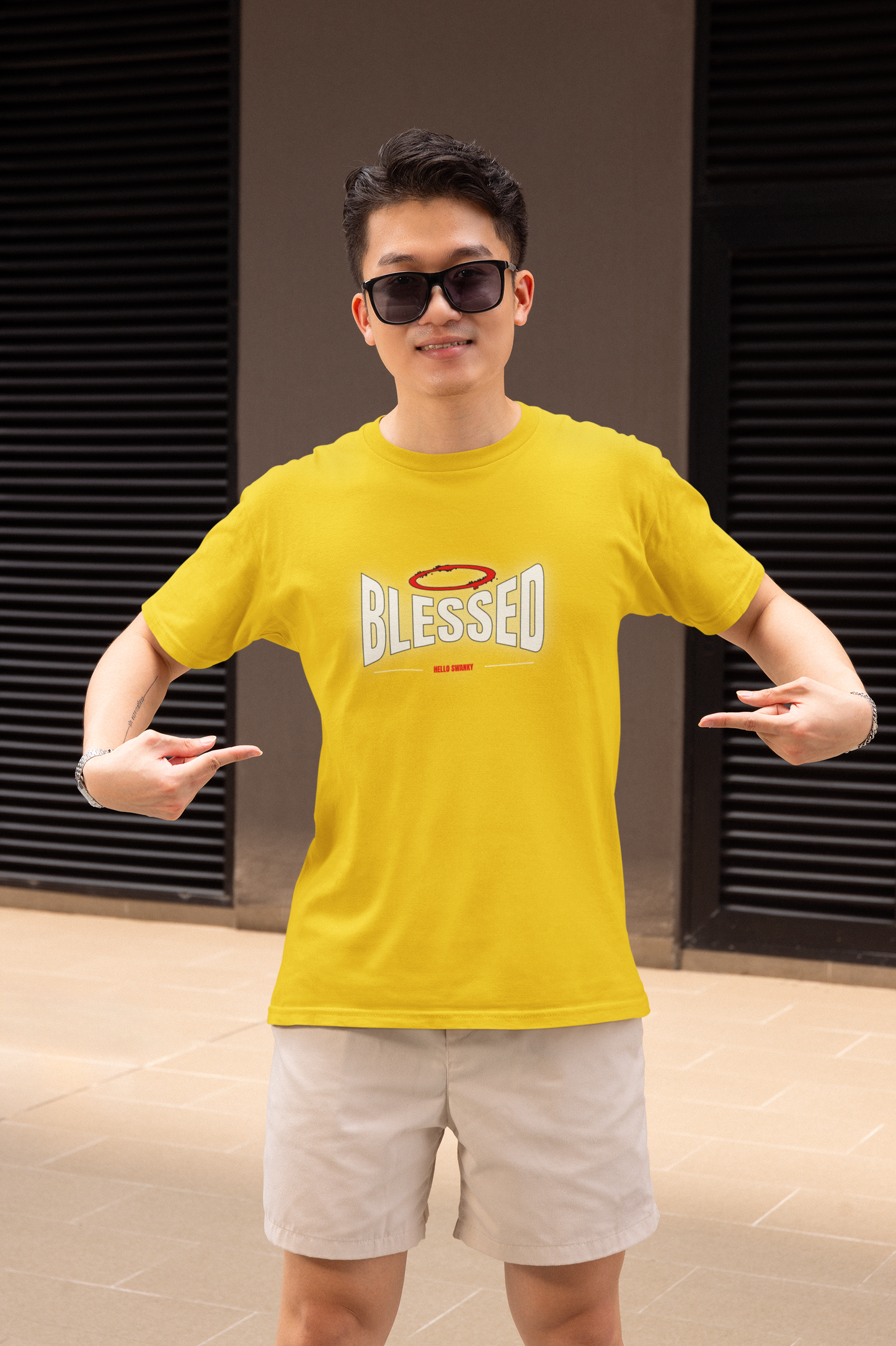 Blessed Half Sleeve Yellow Round Neck T-Shirt for Men
